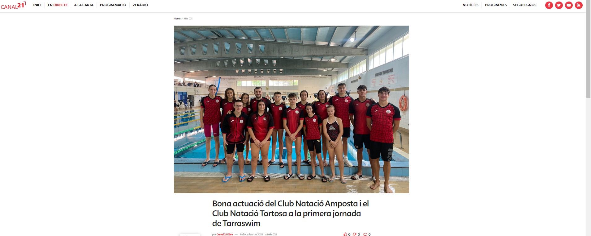 NOTÍCIA CANAL 21, BON PAPER EN LA 1A. JORNADA TARRASWIM AL CN TÀRRACO